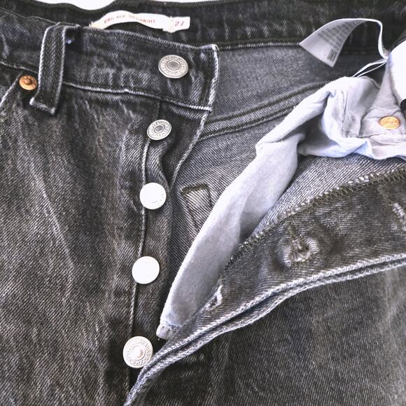 Levi's Premium Ribcage Straight High Rise Black Button Fly Jeans W27 L27 - Picture 7 of 11